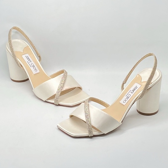 Jimmy Choo Plum Satin & Glitter Slingback Sandals size 39 - Picture 1 of 13